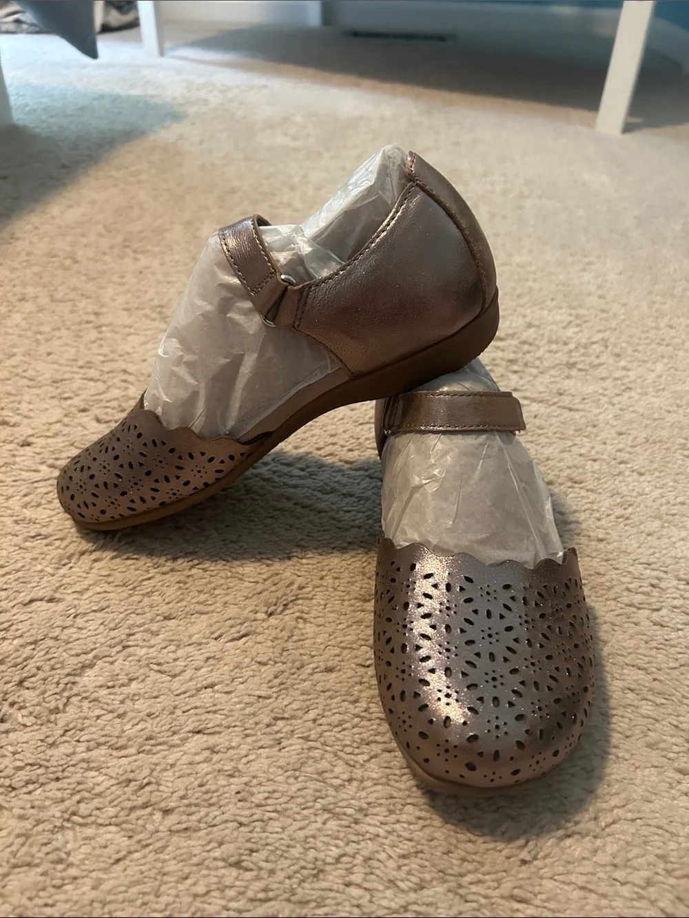 Earth Origins Women's Metallic Brown Perforated Mary Jane Shoe never worn